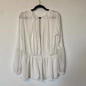Free People Women's Blouse Small Long Sleeve Open Back Peasant Soul Serene White